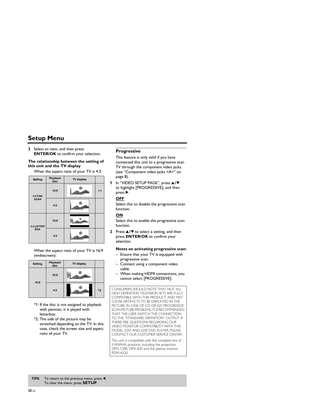 Yamaha DV-S5950 manual Progressive, When the aspect ratio of your TV is 169 widescreen 