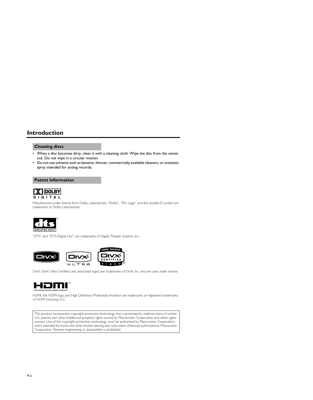 Yamaha DV-S5950 manual Cleaning discs, Patent information 