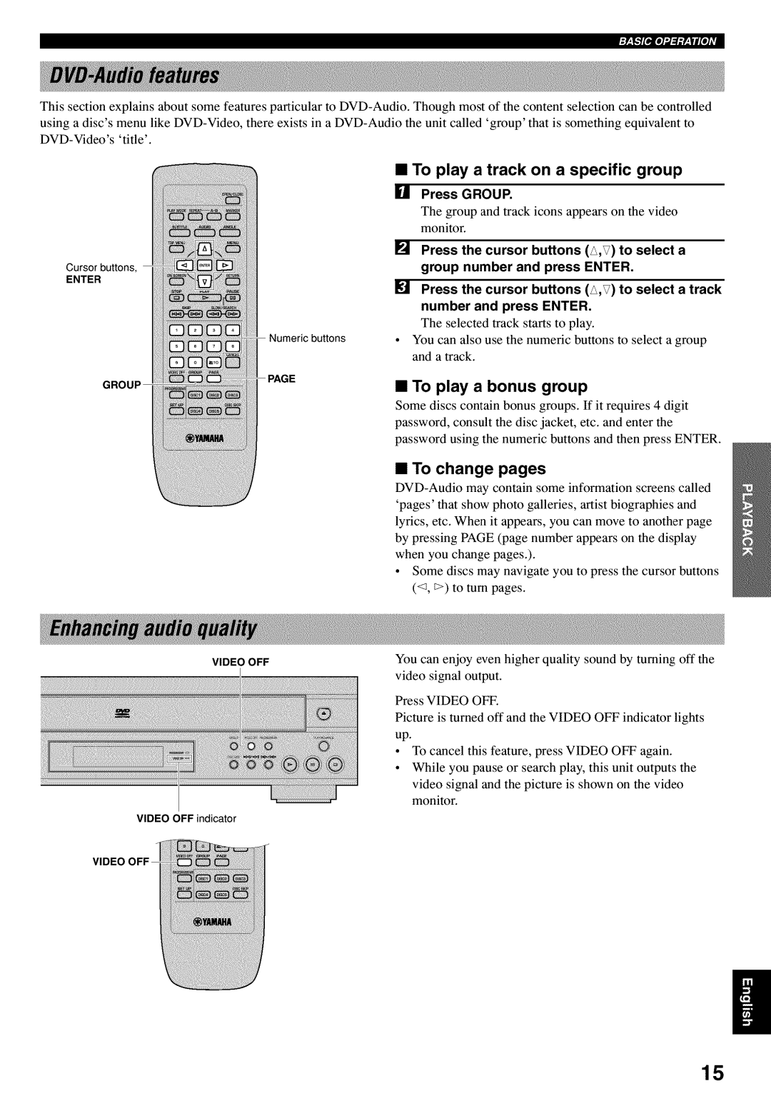 Yamaha DVD-C920 owner manual To play a track on a specific group, To play a bonus group, Press Group 