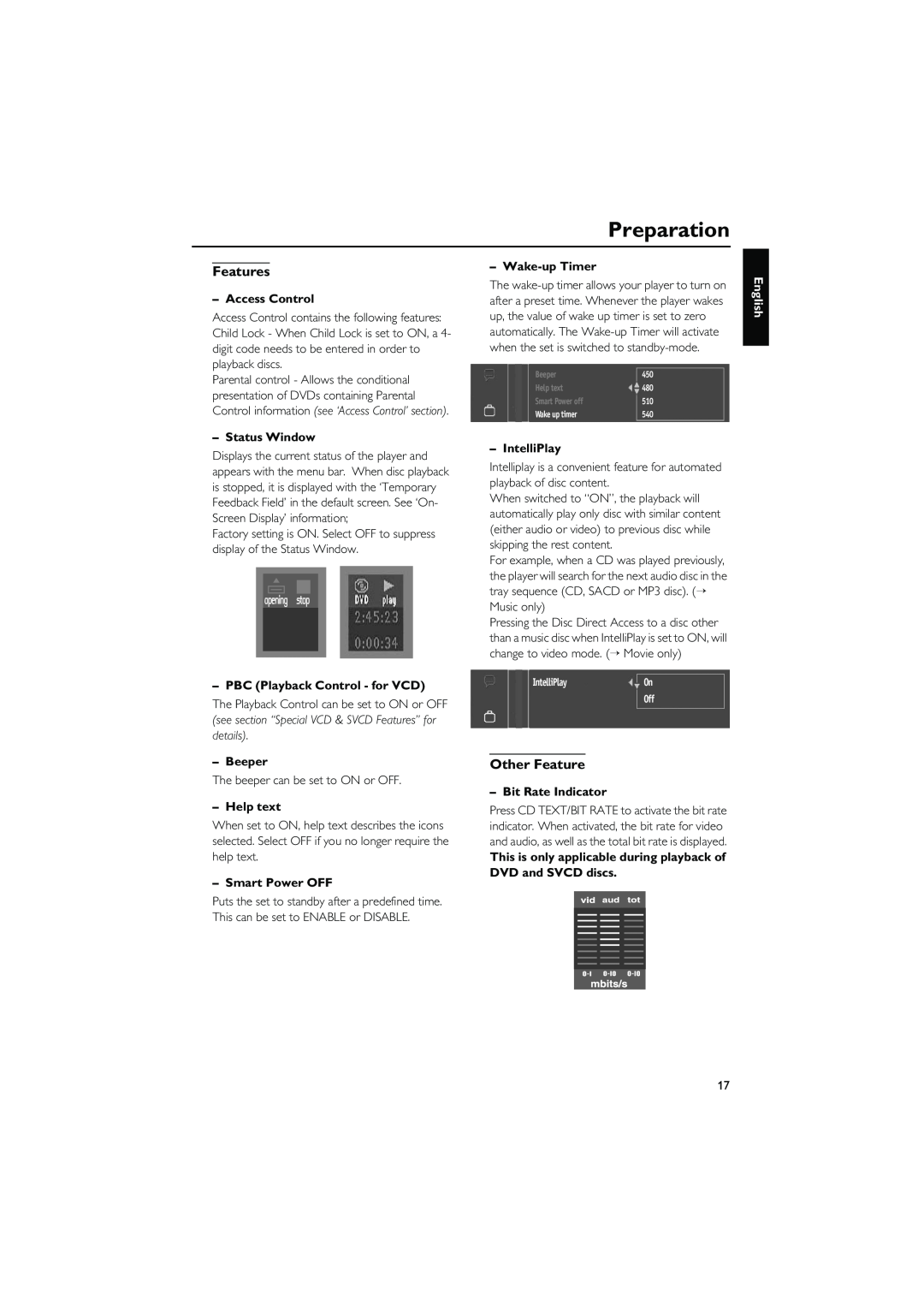 Yamaha DVD-C940 owner manual Features, Other Feature, Preparation, English 