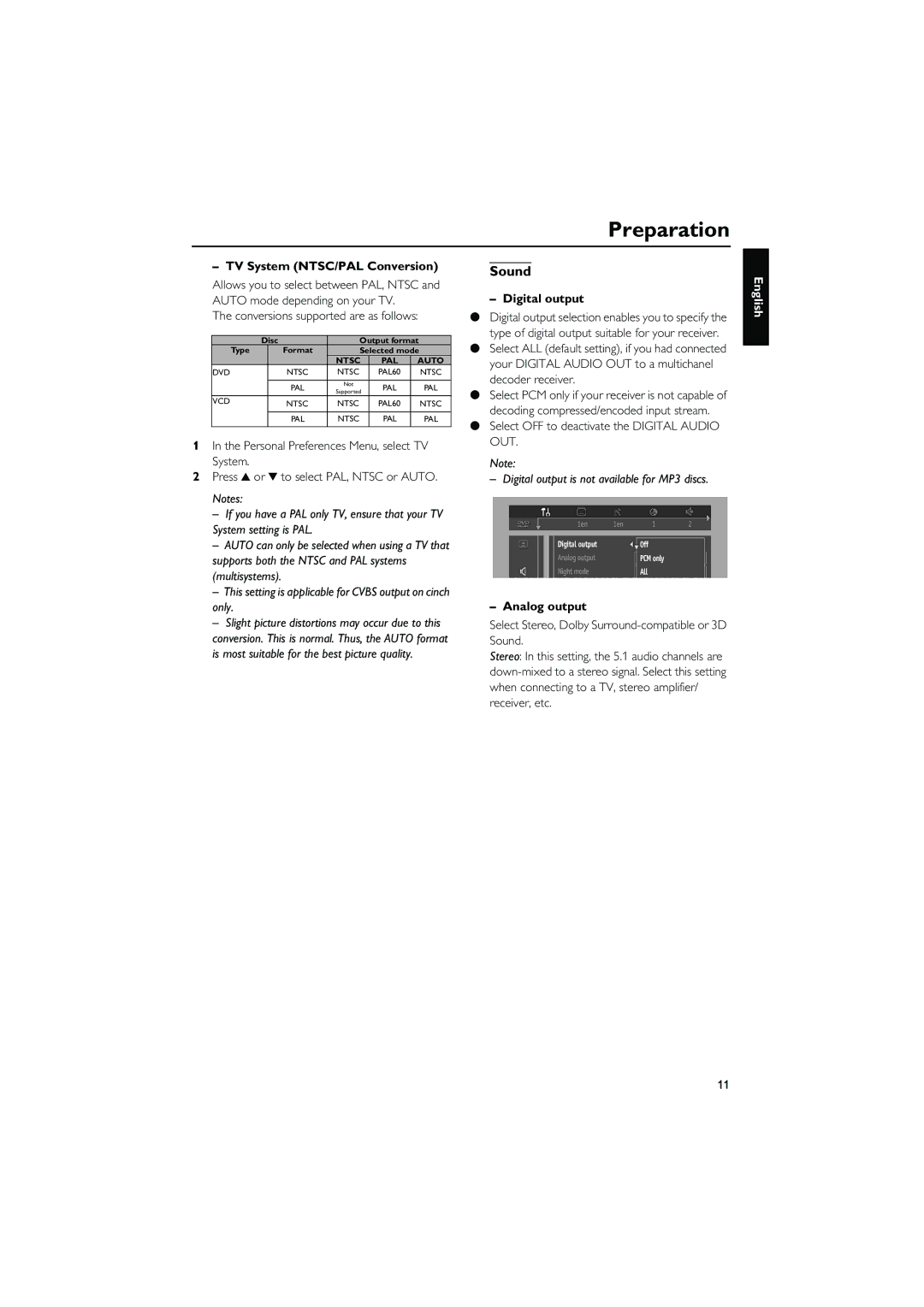 Yamaha DVD CHANGER owner manual Sound, TV System NTSC/PAL Conversion, Digital output, Analog output 