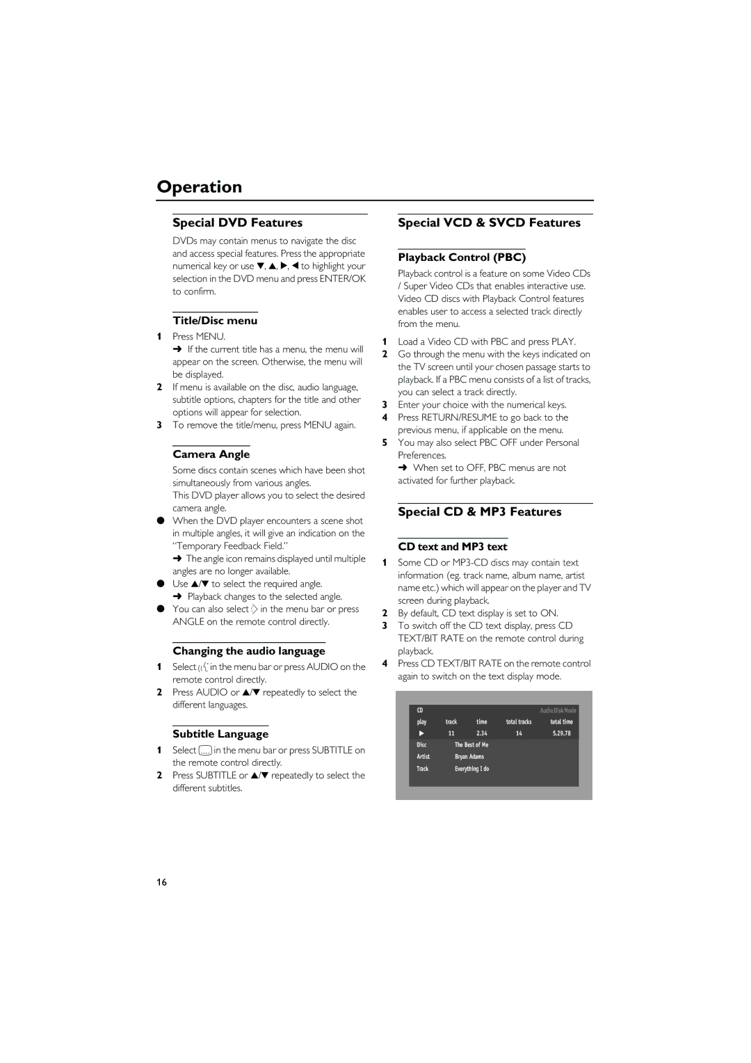 Yamaha DVD CHANGER owner manual Special DVD Features, Special VCD & Svcd Features, Special CD & MP3 Features 