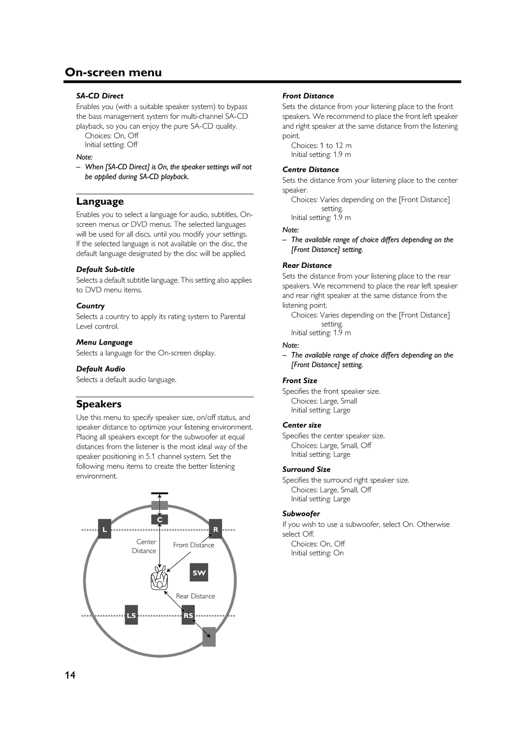 Yamaha DVD-S1500 owner manual Language, Speakers 