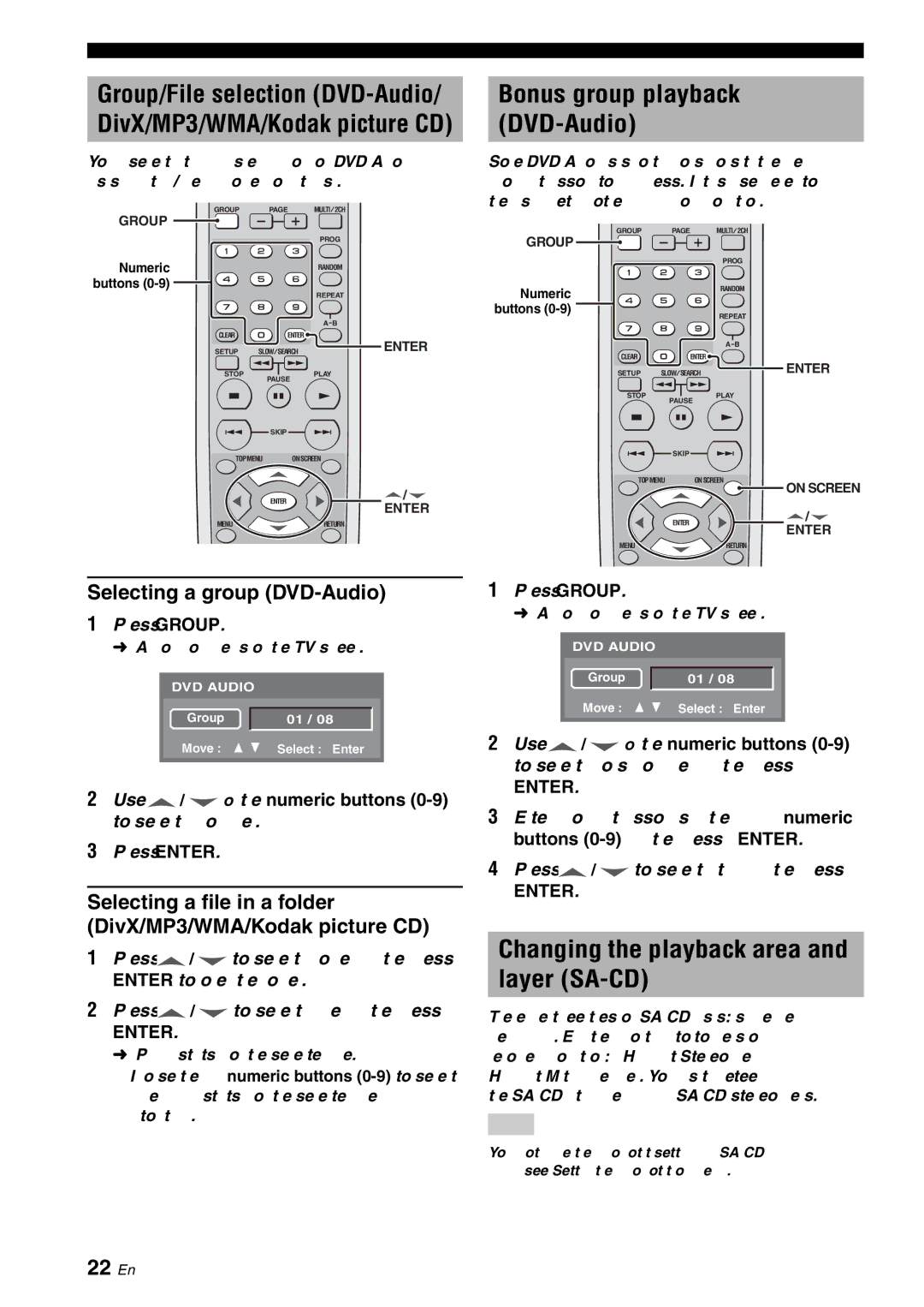 Yamaha DVD-S1700 manual Changing the playback area and layer SA-CD, Bonus group playback DVD-Audio, 22 En 