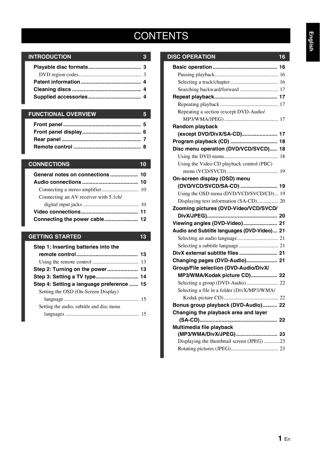 Yamaha DVD-S1700 manual Contents 