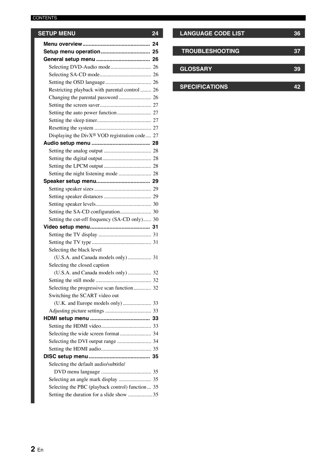 Yamaha DVD-S1700 manual Language Code List Troubleshooting Glossary Specifications 