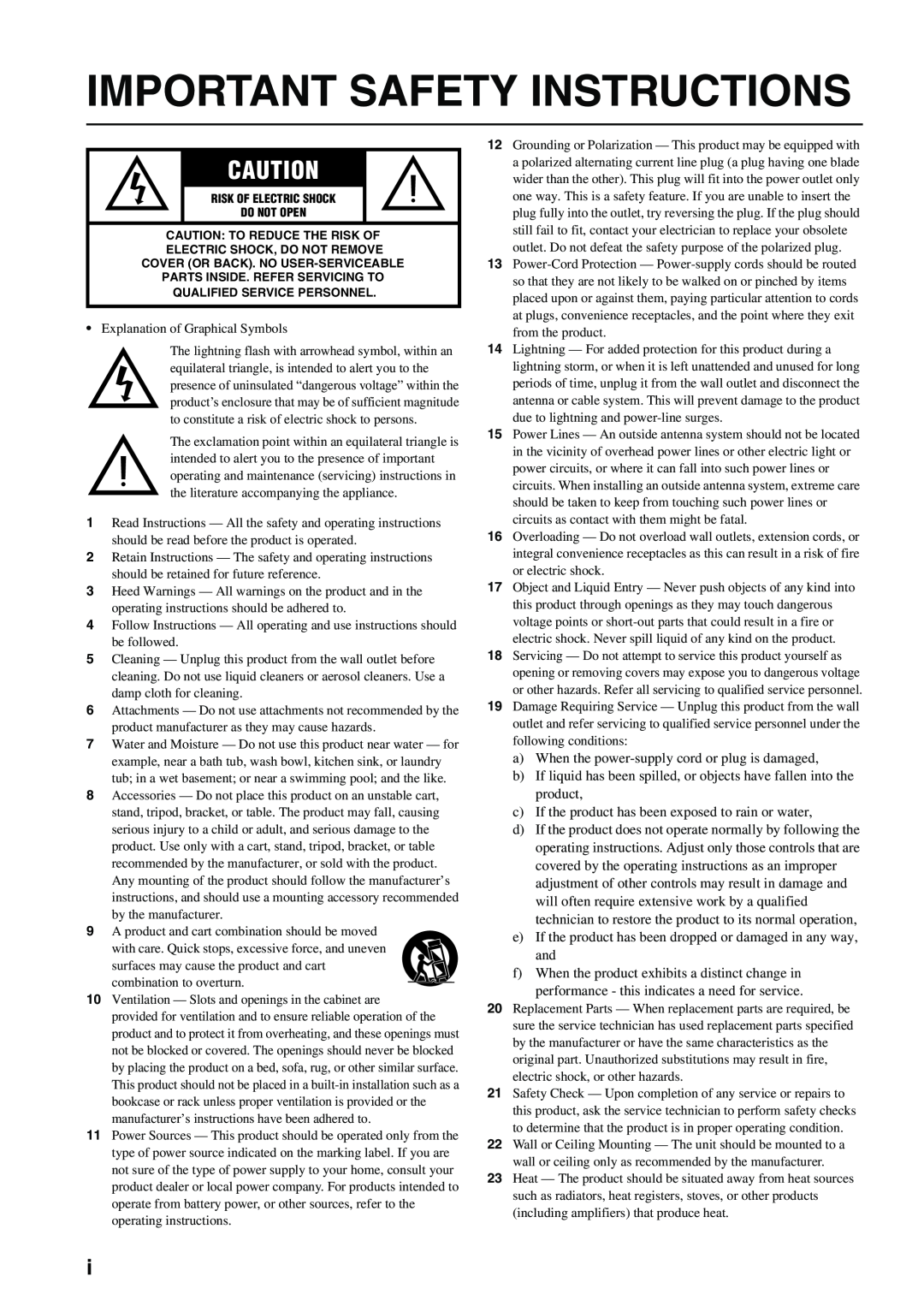 Yamaha DVD-S1700B manual Important Safety Instructions, aWhen the power-supplycord or plug is damaged 