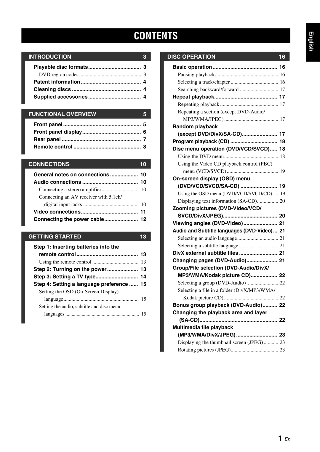 Yamaha DVD-S2700 manual Contents 