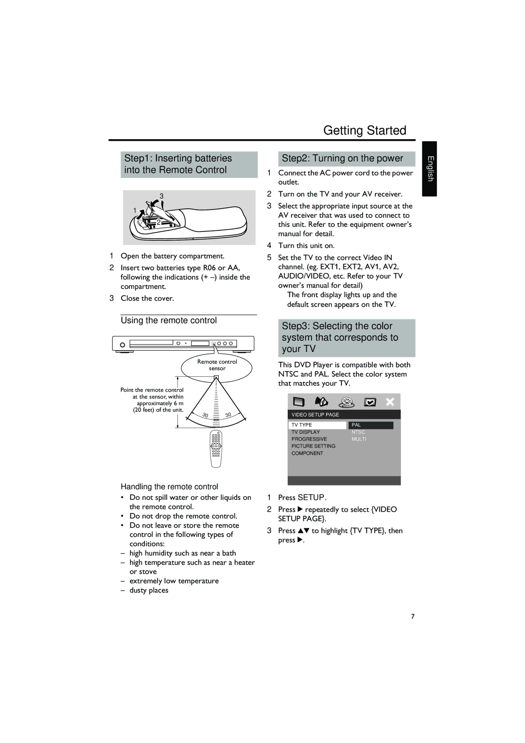 Yamaha DVD-S550 owner manual Getting Started, Using the remote control, Handling the remote control 