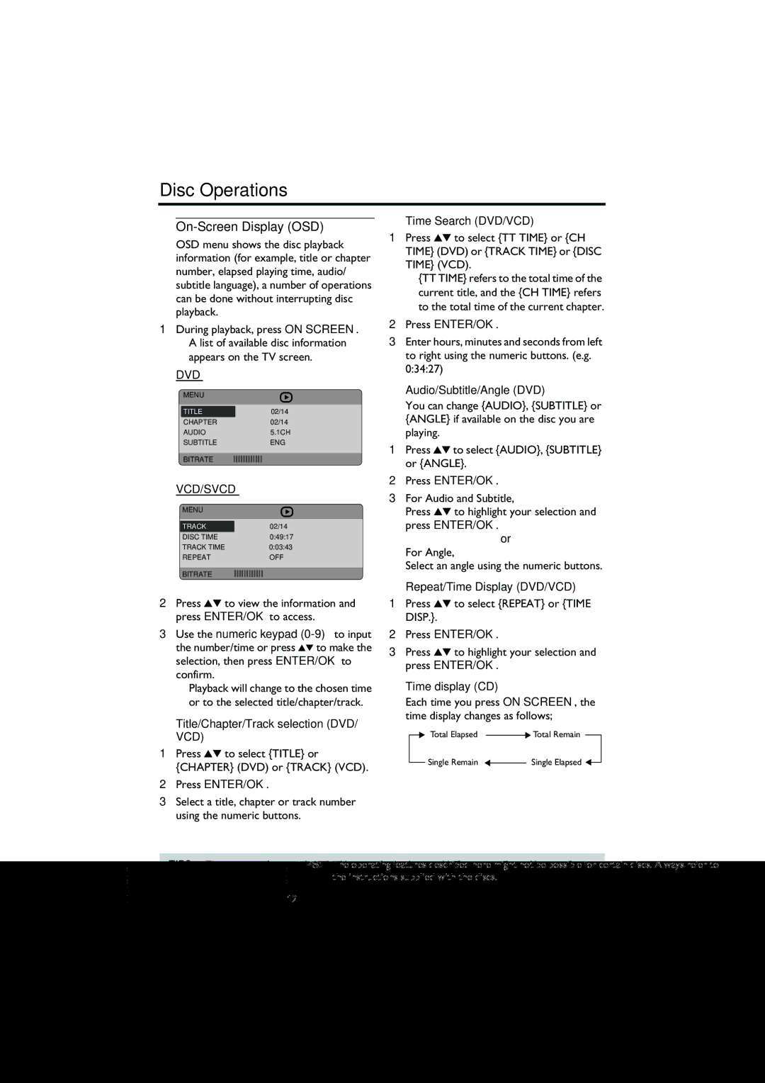 Yamaha DVD-S550 owner manual On-Screen Display OSD, Dvd, Vcd/Svcd 