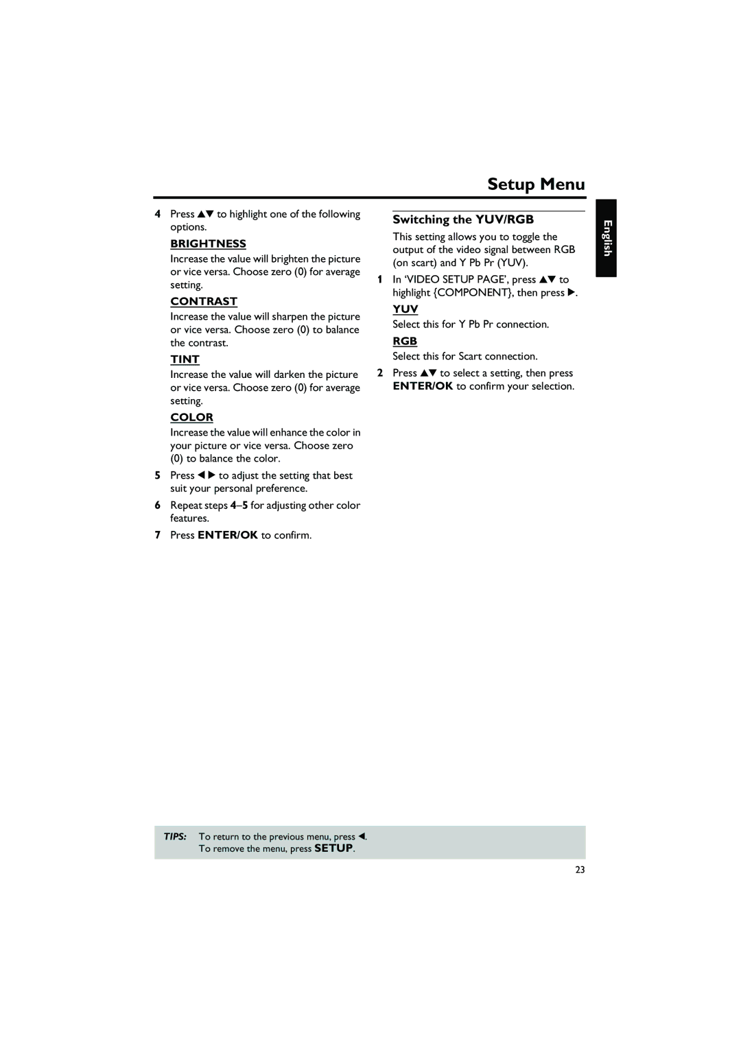 Yamaha DVD-S550 owner manual Switching the YUV/RGB 