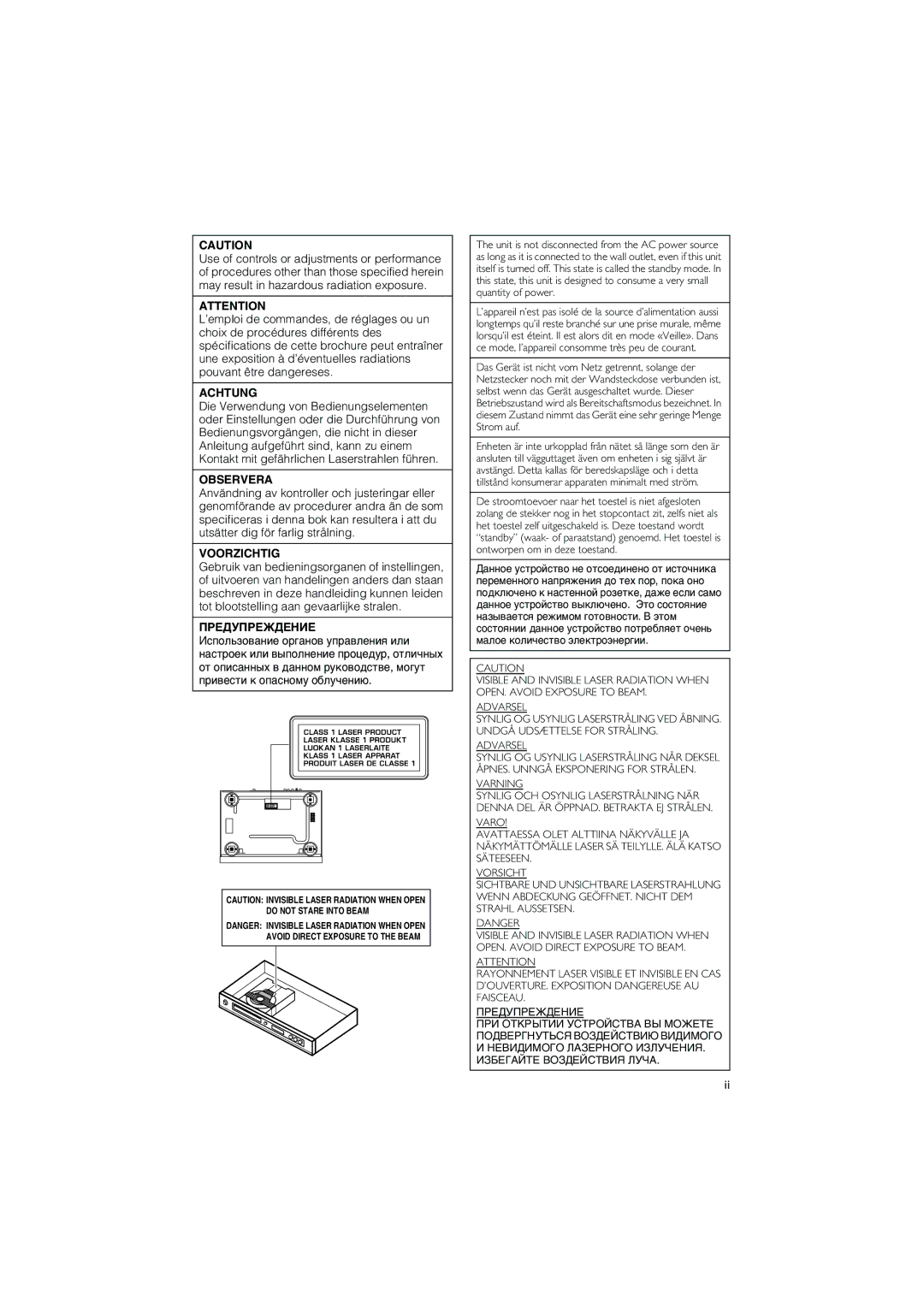 Yamaha DVD-S550 owner manual Achtung 