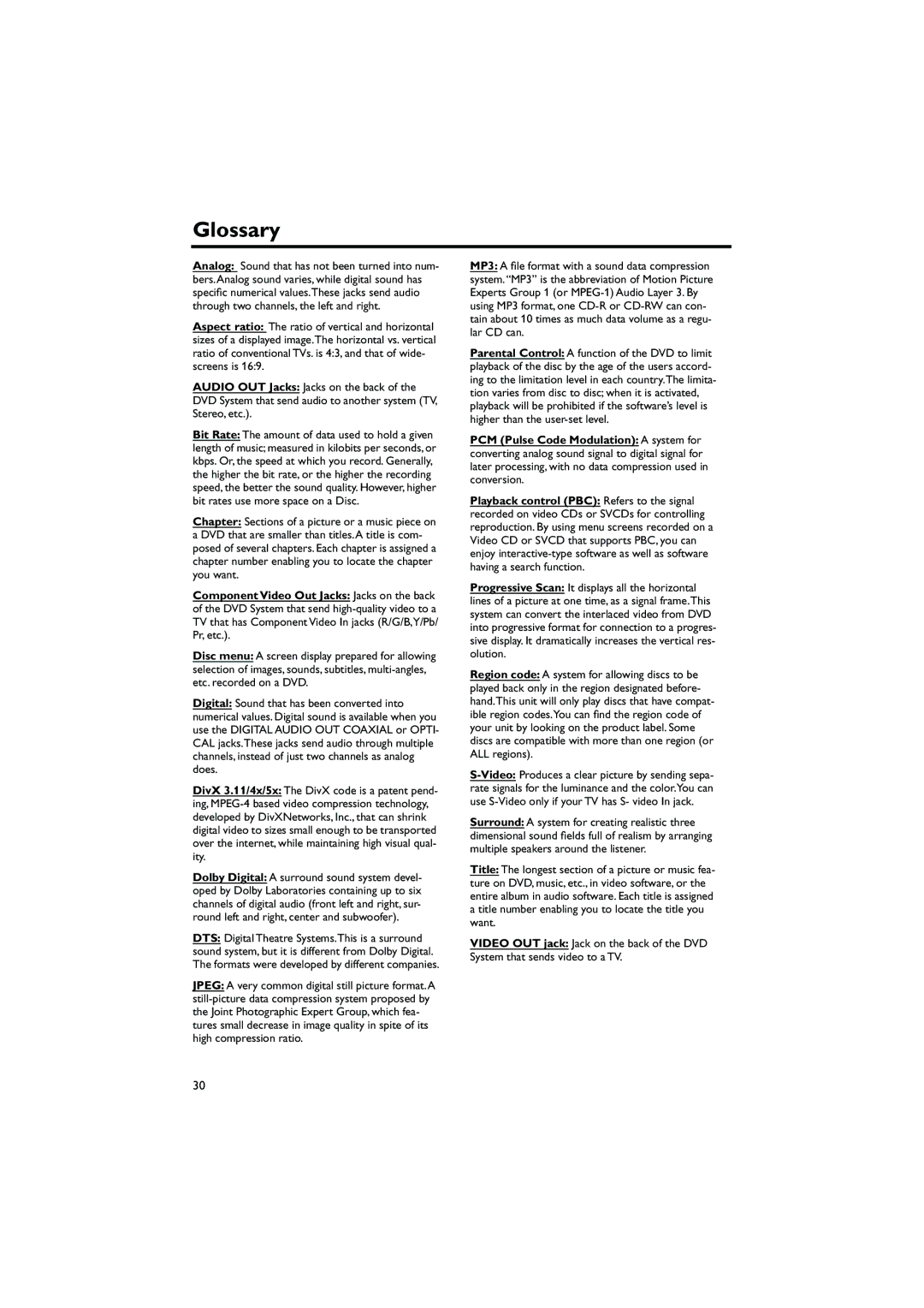 Yamaha DVD-S550 owner manual Glossary 