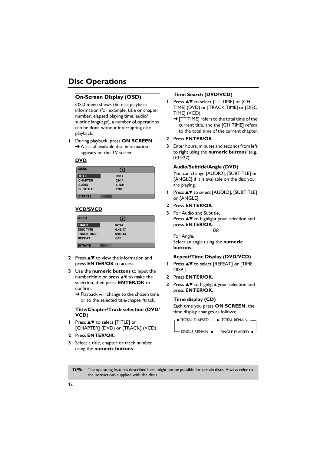 Yamaha DVD-S557 owner manual On-Screen Display OSD, Dvd, Vcd/Svcd 