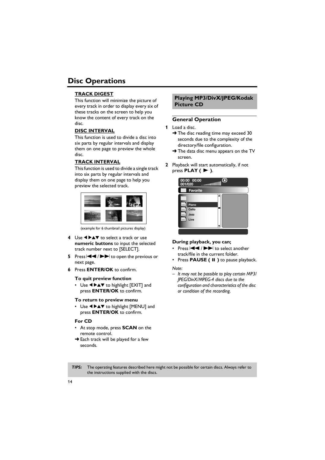 Yamaha DVD-S557 Playing MP3/DivX/JPEG/Kodak Picture CD General Operation, Track Digest, Disc Interval, Track Interval 