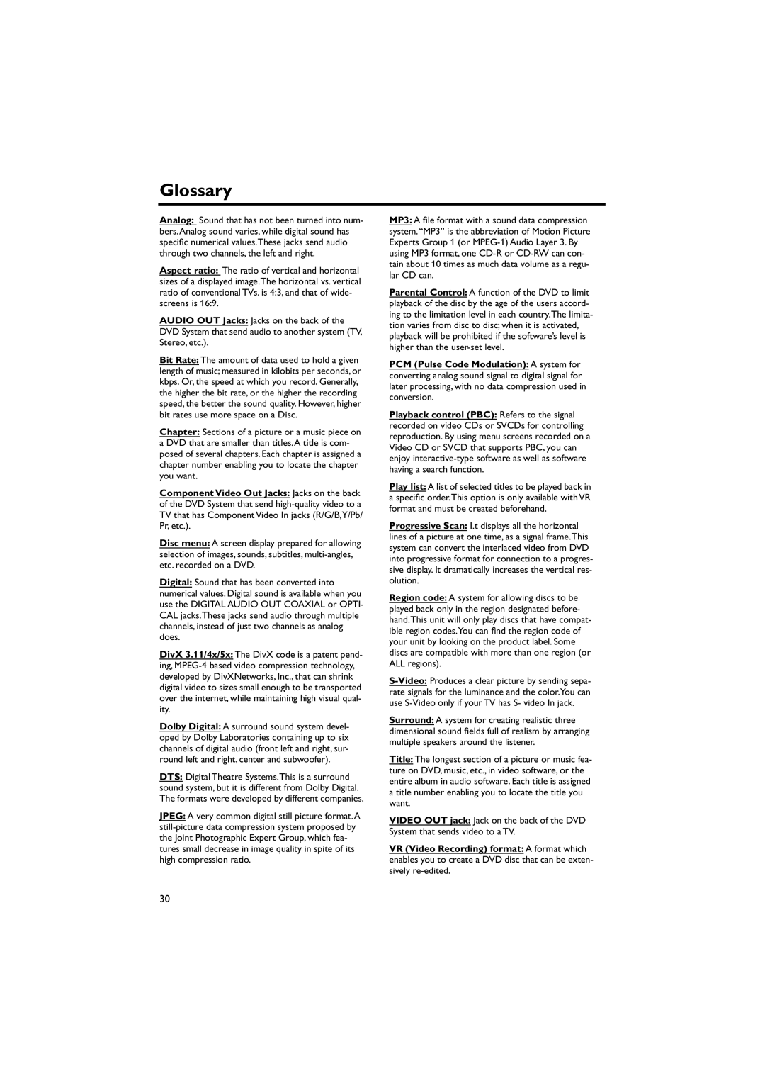 Yamaha DVD-S557 owner manual Glossary 