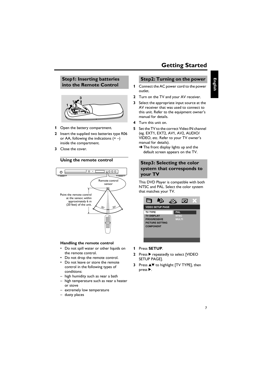 Yamaha DVD-S557 owner manual Getting Started, Using the remote control, Handling the remote control 