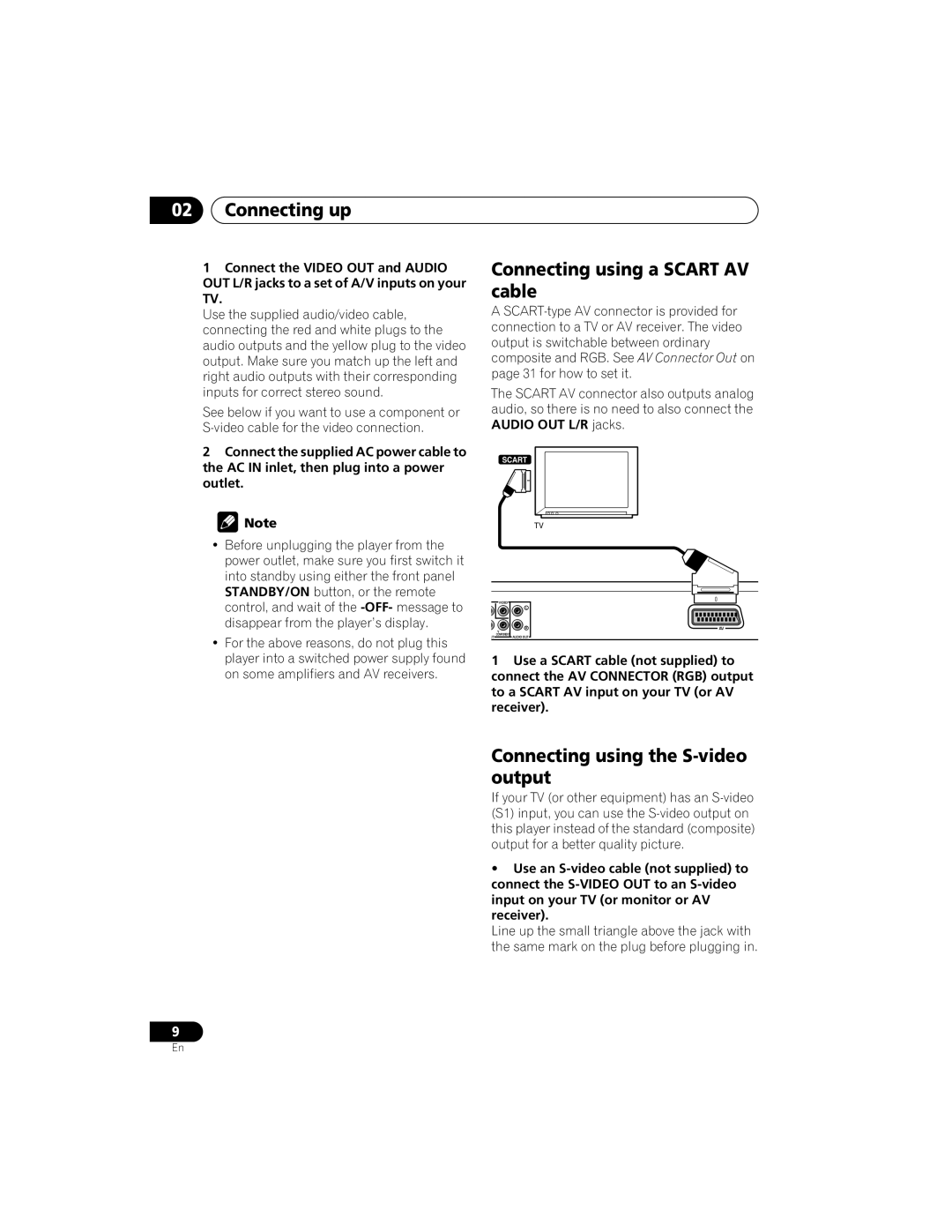 Yamaha DVD-S559 owner manual Connecting up, Connecting using a Scart AV cable, Connecting using the S-video output 