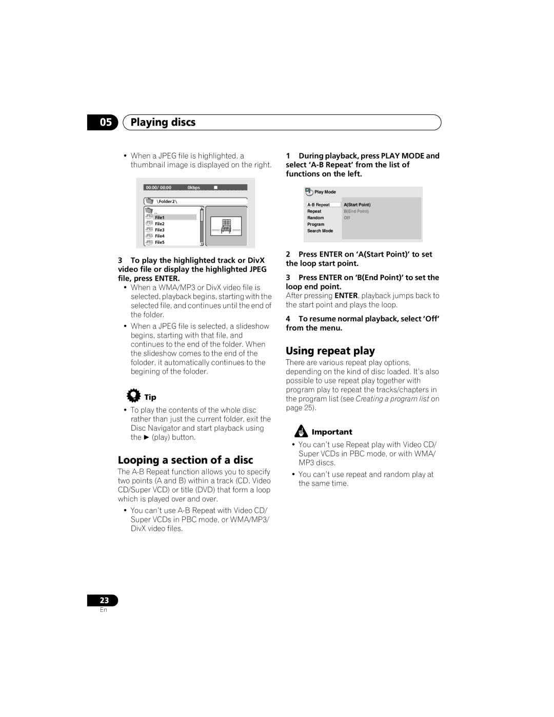 Yamaha DVD-S559 Looping a section of a disc, Using repeat play, To resume normal playback, select ‘Off’ from the menu 