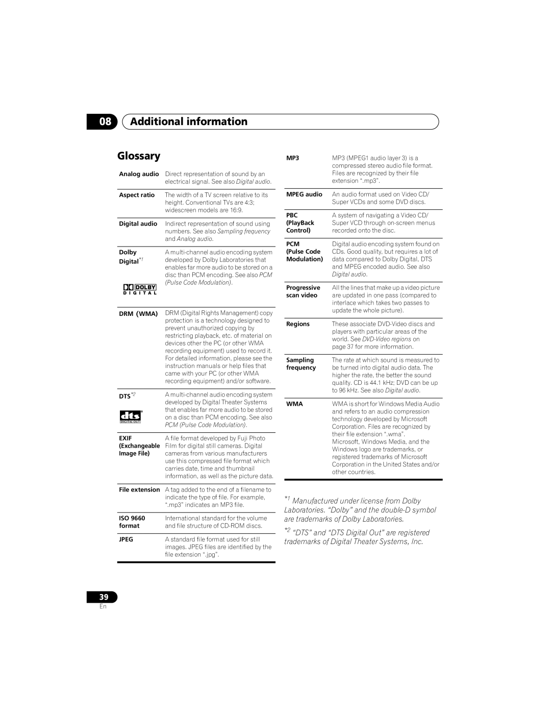 Yamaha DVD-S559 owner manual Additional information Glossary, Digital *1 