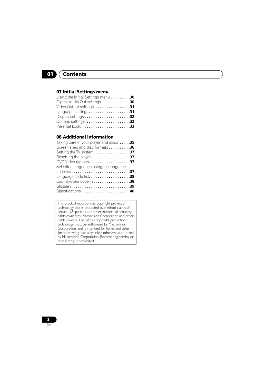 Yamaha DVD-S559 owner manual Initial Settings menu, Additional information 