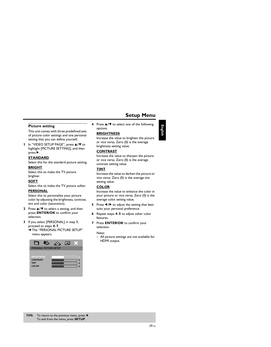 Yamaha DVD-S659BL manual Picture setting 