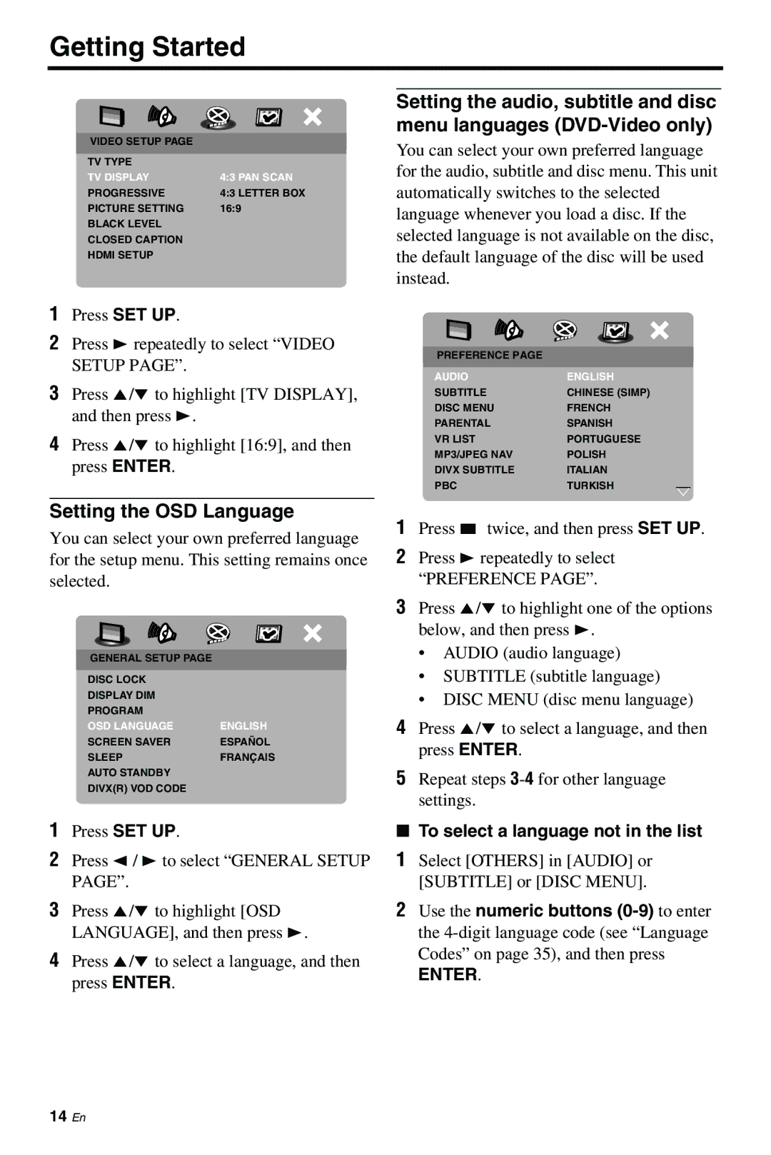 Yamaha DVD-S661 manual Setting the OSD Language, To select a language not in the list 