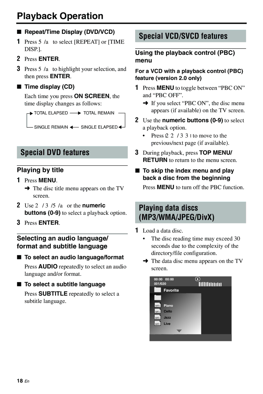 Yamaha DVD-S661 Special DVD features, Special VCD/SVCD features, Playing by title, Using the playback control PBC menu 