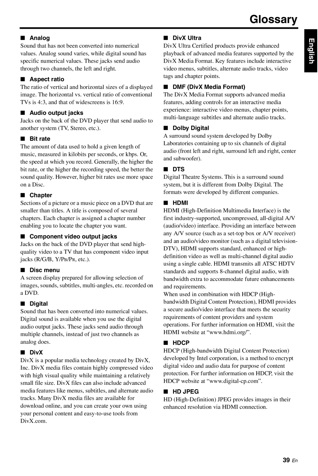 Yamaha DVD-S661 manual Glossary 