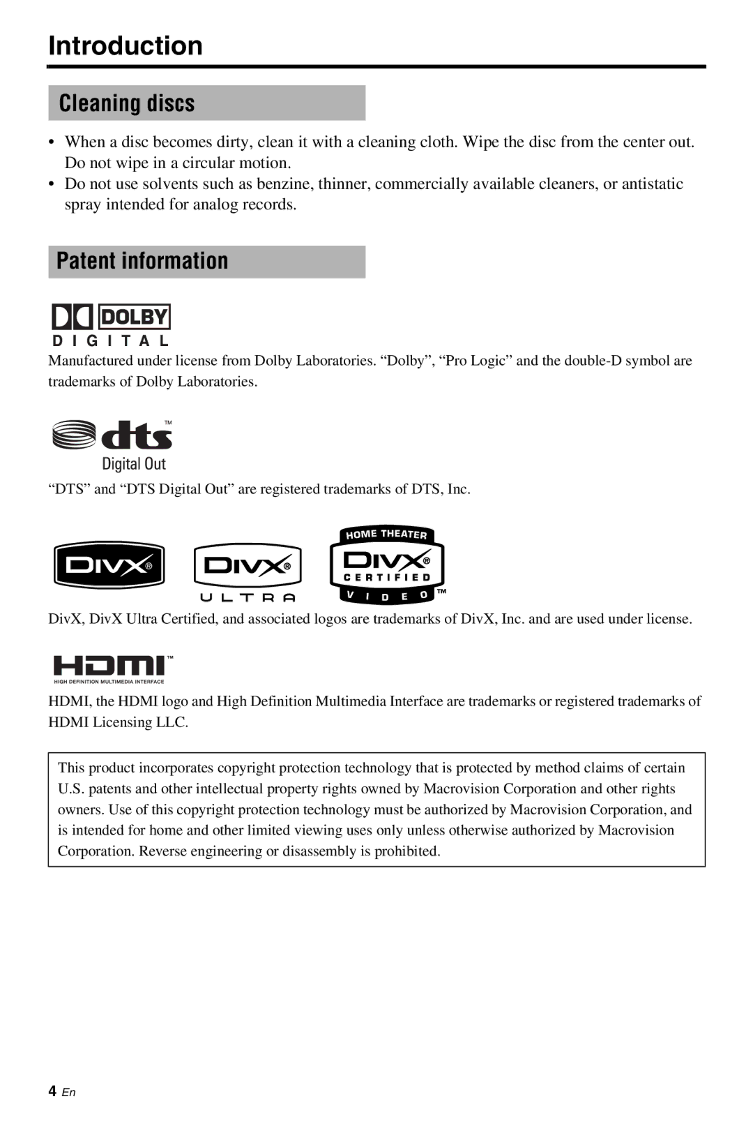 Yamaha DVD-S661 manual Cleaning discs, Patent information 