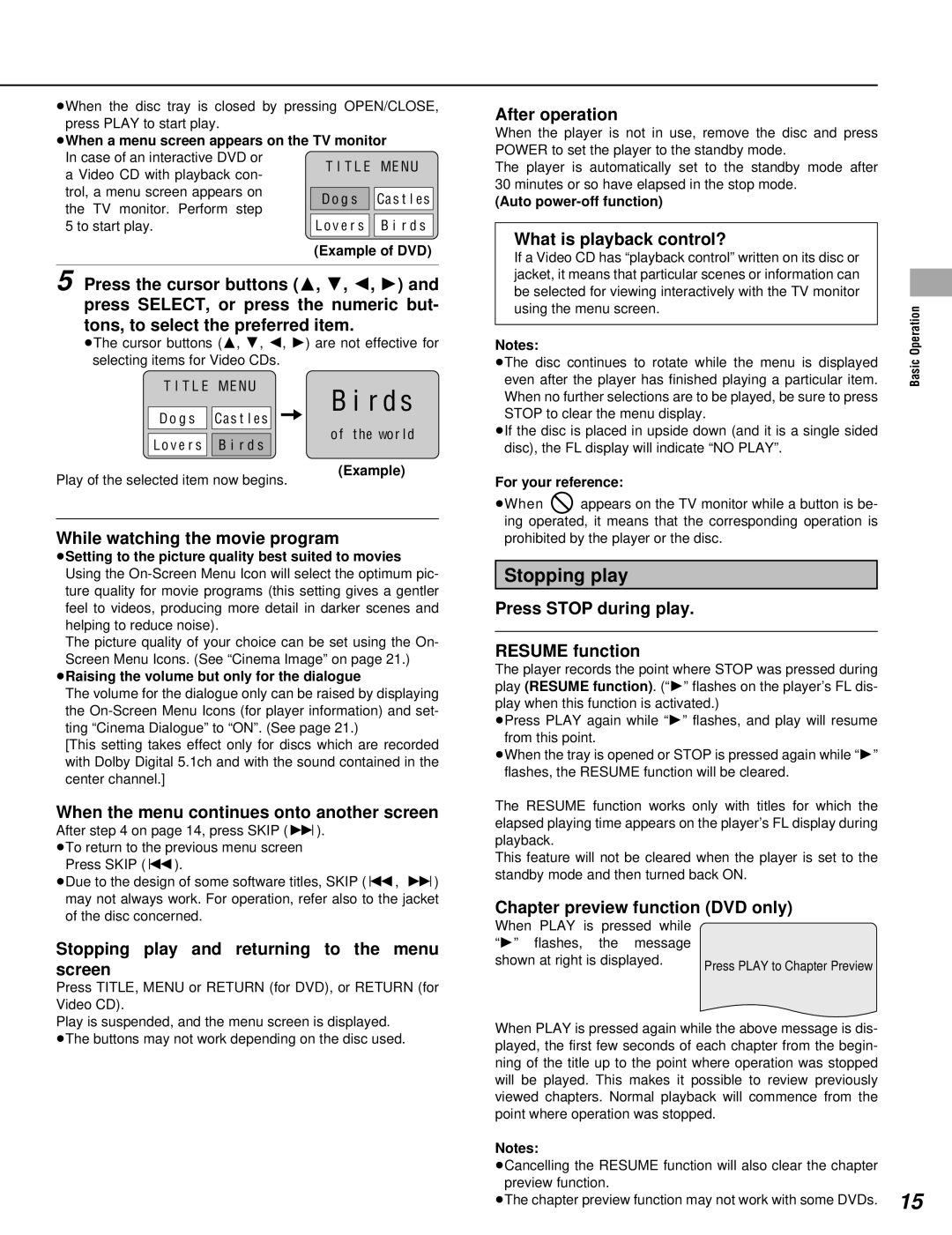 Yamaha DVD-S795 manual Stopping play 