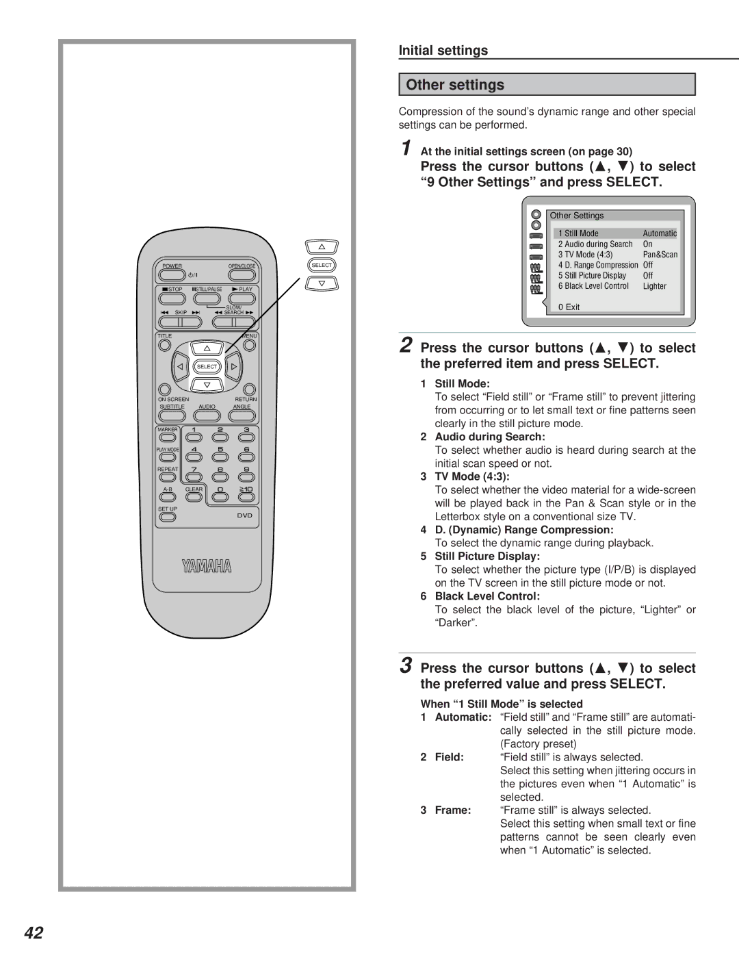 Yamaha DVD-S795 manual Other settings 