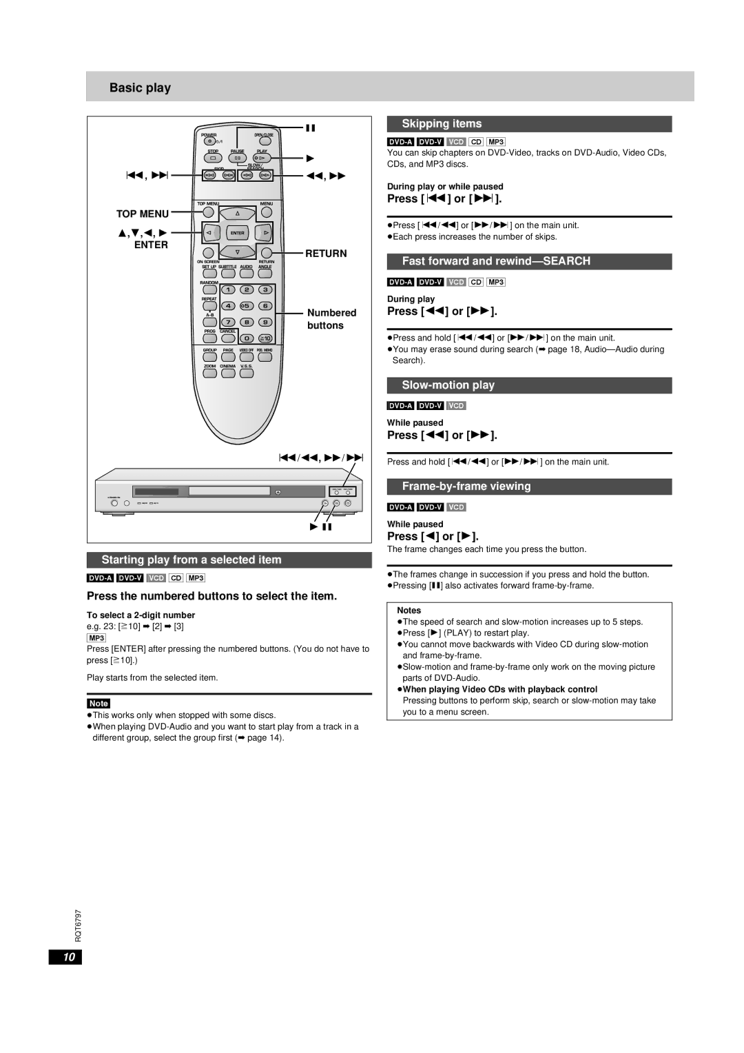 Yamaha DVD-S830 owner manual Basic play 