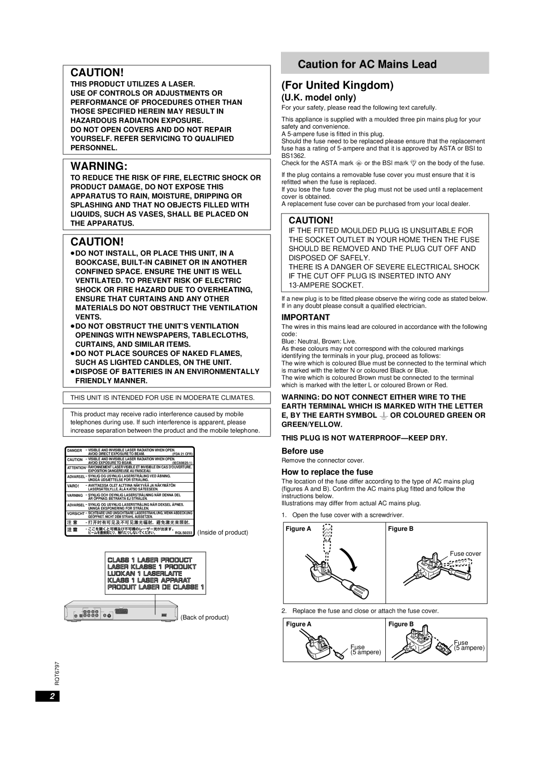 Yamaha DVD-S830 owner manual For United Kingdom, Model only, Before use, How to replace the fuse 