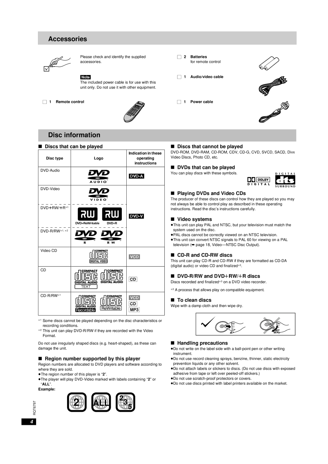 Yamaha DVD-S830 owner manual Accessories, Disc information 