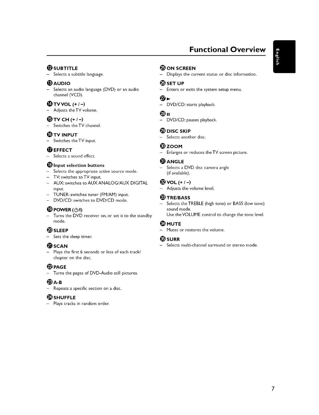 Yamaha NX-SW300, NX-C300, DVR-C300, NX-S300, NX-F300, DVX-C300SW owner manual Audio, Scan, On Screen, Set Up, Angle, Tre/Bass 