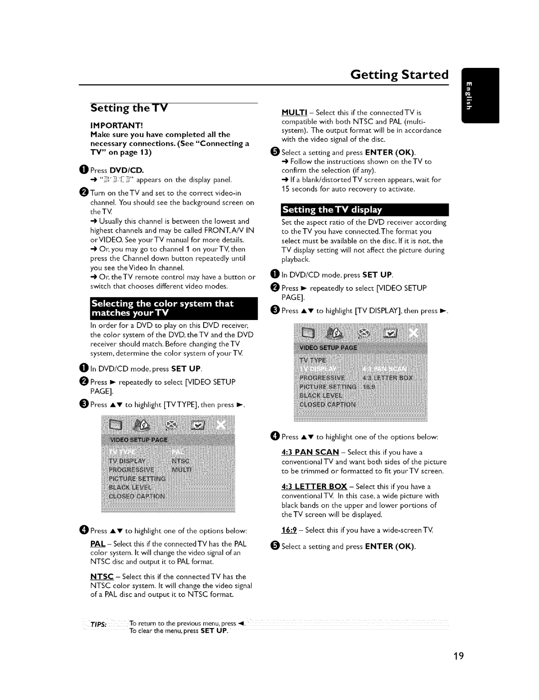 Yamaha DVR-C300, NX-C300, NX-S300, NX-SW300, NX-F300, DVX-C300SW owner manual Setting the TV 