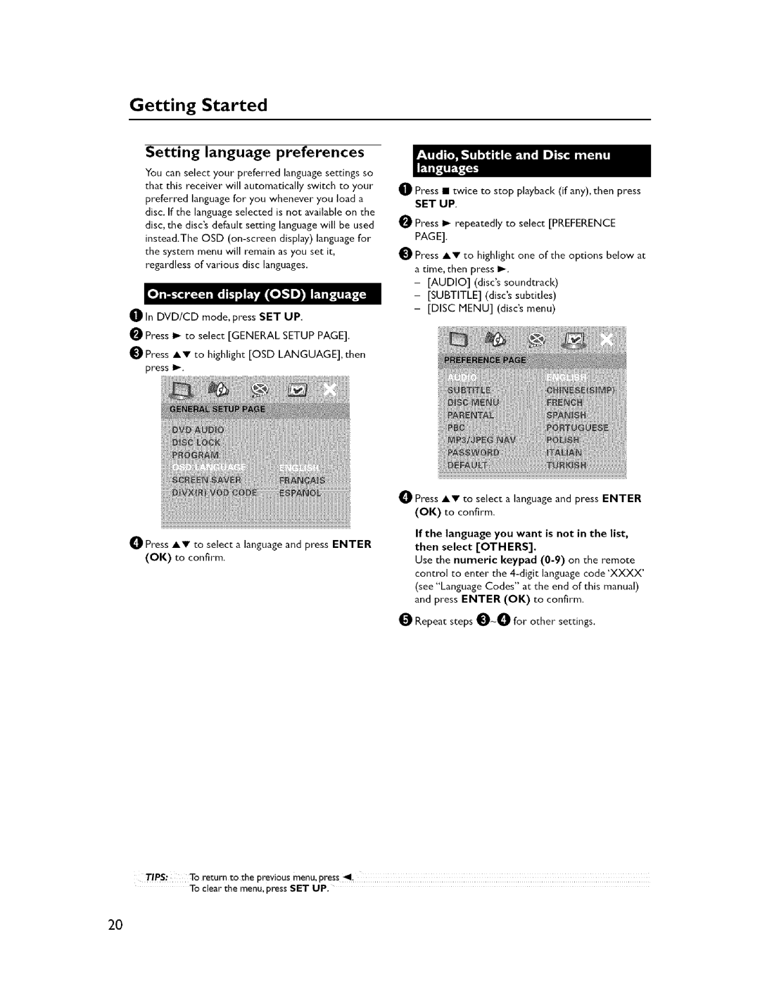 Yamaha NX-S300, DVX-C300, NX-C300, DVR-C300 Setting language preferences, You can select your preferred language settings so 