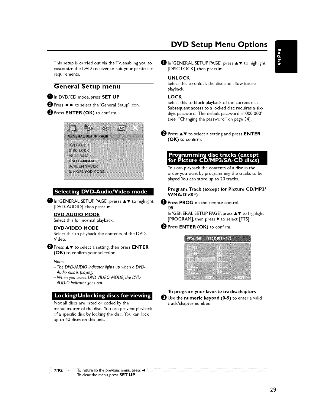 Yamaha NX-F300, DVX-C300, NX-C300, NX-S300 DVD Setup Menu Options, General Setup menu, DVD-AUDIO Mode, DVD-VIDEO 140DE, Lock 