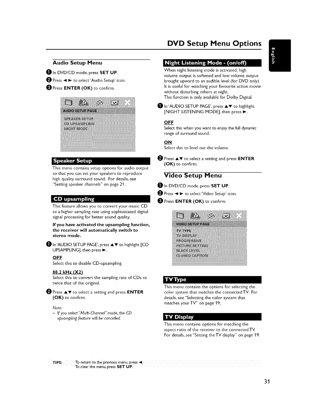 Yamaha NX-C300, DVR-C300, NX-S300, NX-SW300, NX-F300, DVX-C300SW owner manual Video Setup Menu, Audio Setup Menu, 88.2 kHz 