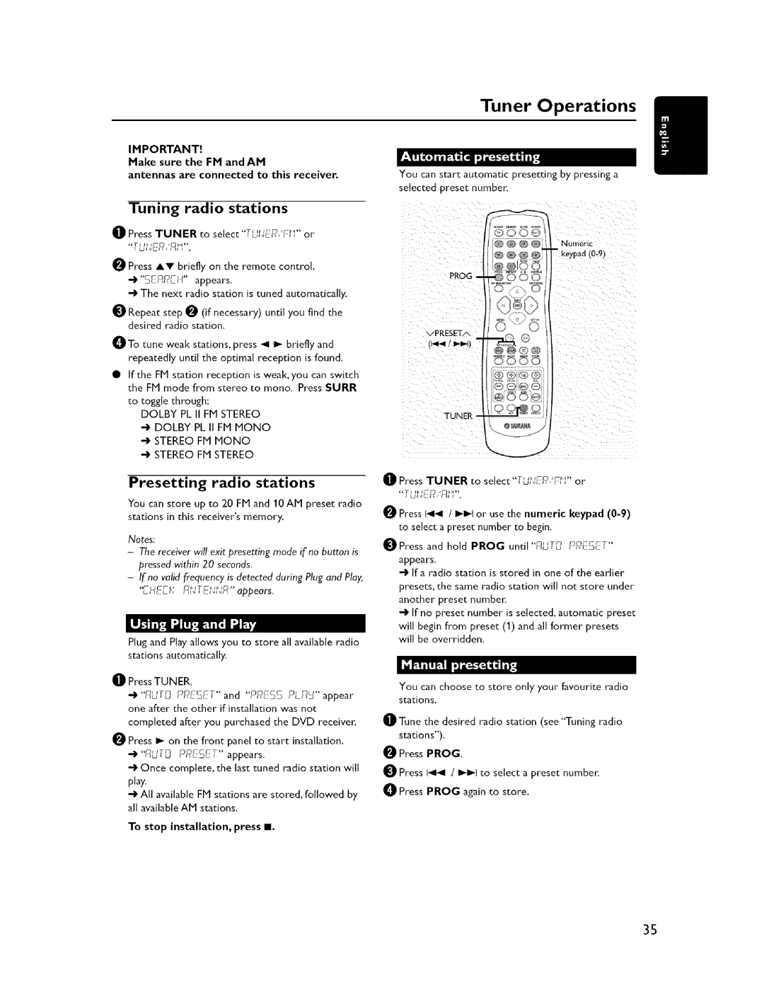 Yamaha NX-SW300, DVX-C300, NX-C300, DVR-C300, NX-S300 Tuner Operations, Presetting radio stations, Tuning radio stations 