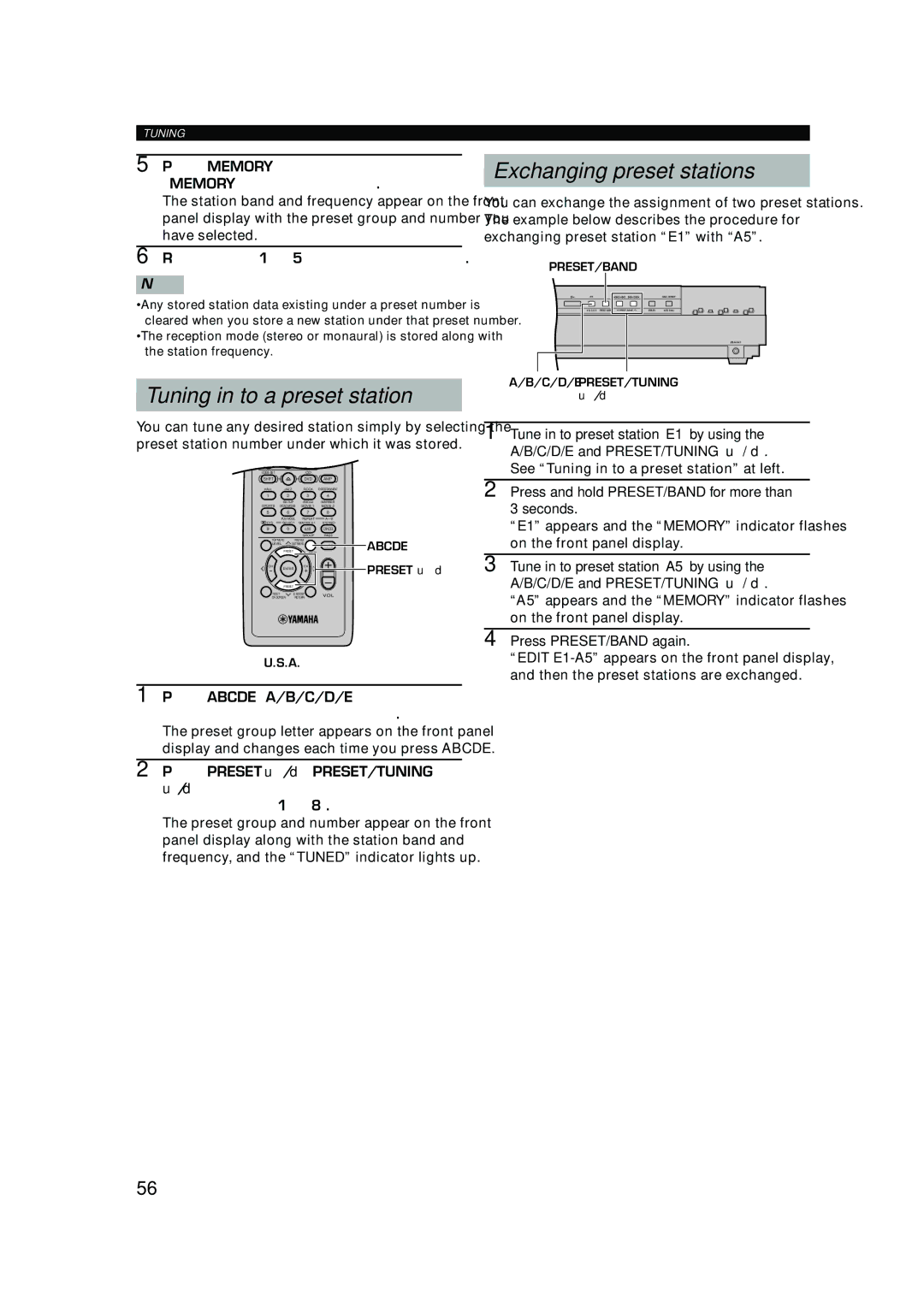 Yamaha DVX-S100 owner manual Tuning in to a preset station, Repeat steps 1 to 5 to store other stations, Seconds 