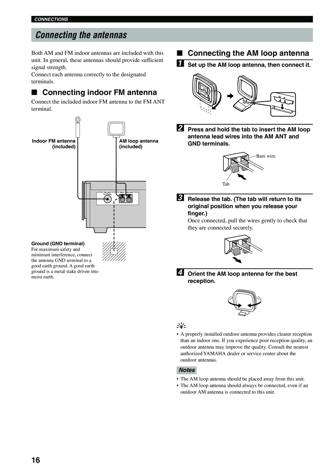 Yamaha DVX-S100 owner manual Connecting the antennas, Connecting indoor FM antenna, Connecting the AM loop antenna 