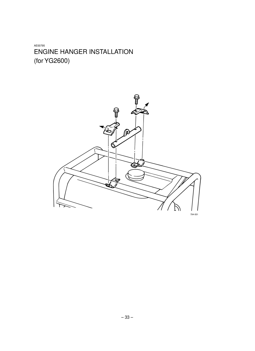 Yamaha EF1600, EF2600, YG2600 owner manual Engine Hanger Installation for YG2600 