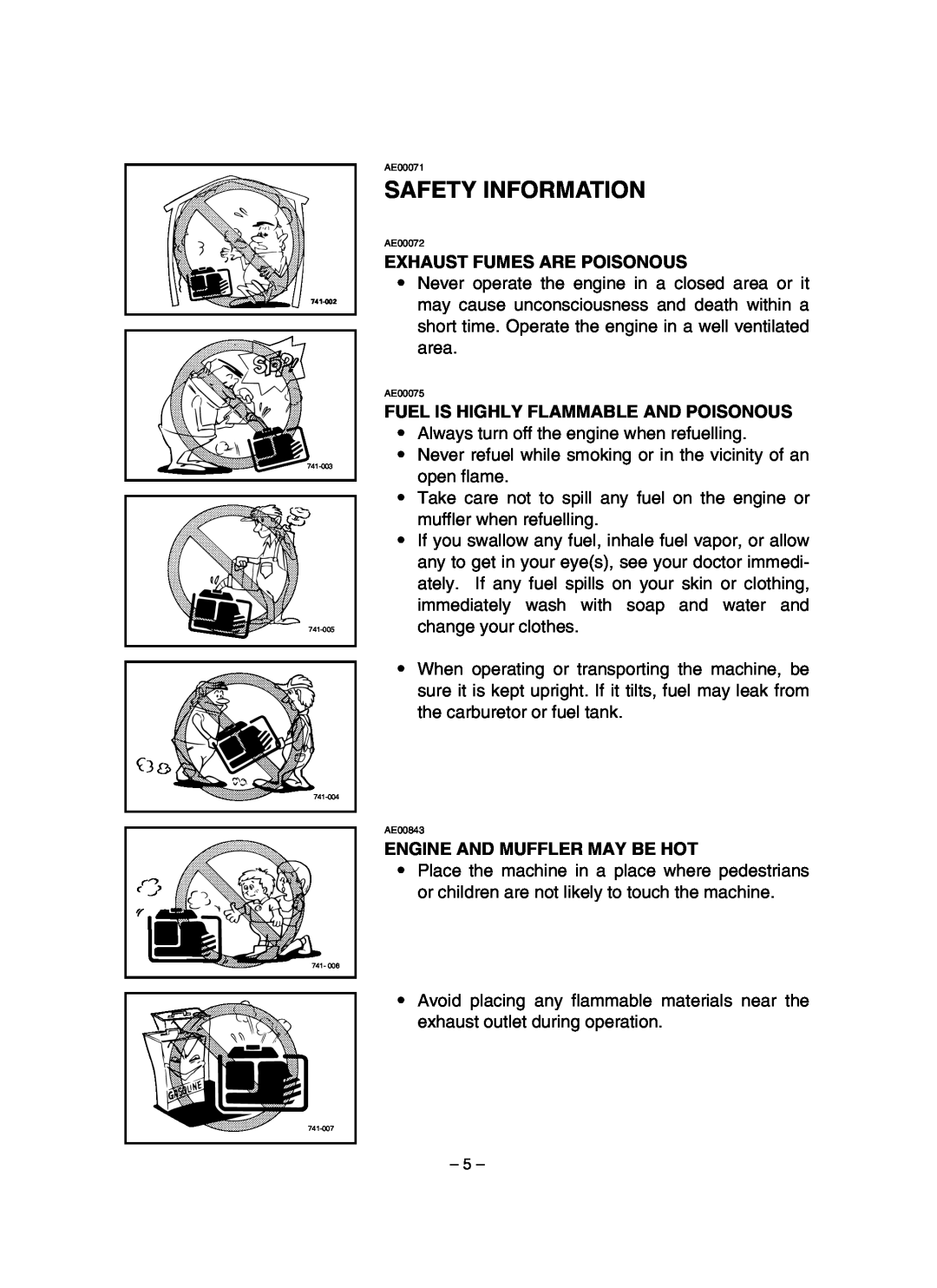 Yamaha EF1600, EF2600, YG2600 Safety Information, Exhaust Fumes Are Poisonous, Fuel Is Highly Flammable And Poisonous 