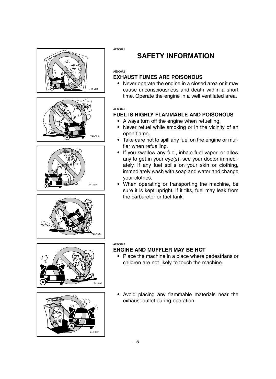 Yamaha EF3000iSE, EF3000iSEB Safety Information, Exhaust Fumes are Poisonous, Fuel is Highly Flammable and Poisonous 