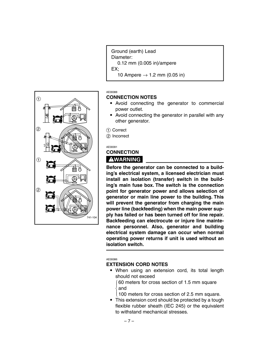 Yamaha EF3000iSE, EF3000iSEB owner manual Connection Notes, Extension Cord Notes 