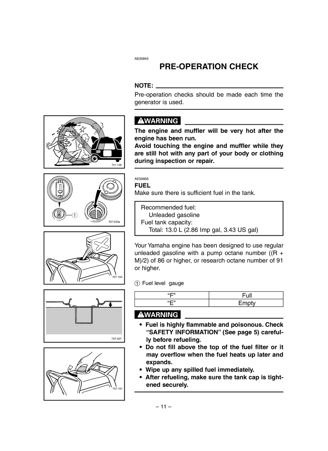 Yamaha EF3000iSE, EF3000iSEB owner manual PRE-OPERATION Check, Fuel 