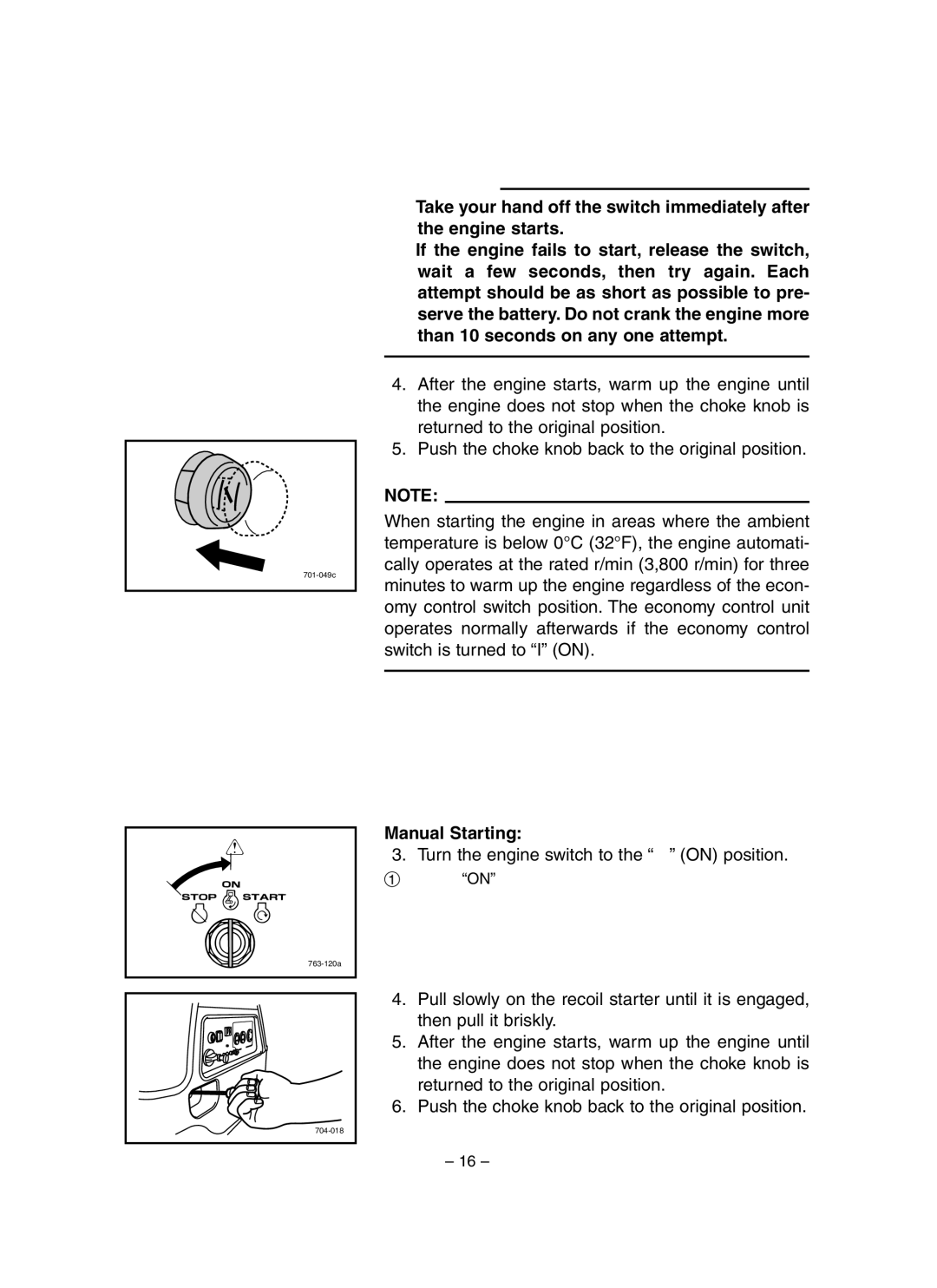 Yamaha EF3000iSE, EF3000iSEB owner manual Manual Starting 