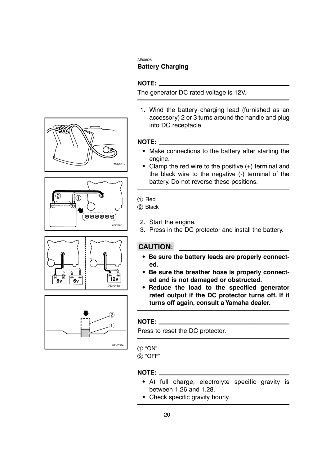 Yamaha EF3000iSE, EF3000iSEB owner manual Battery Charging 